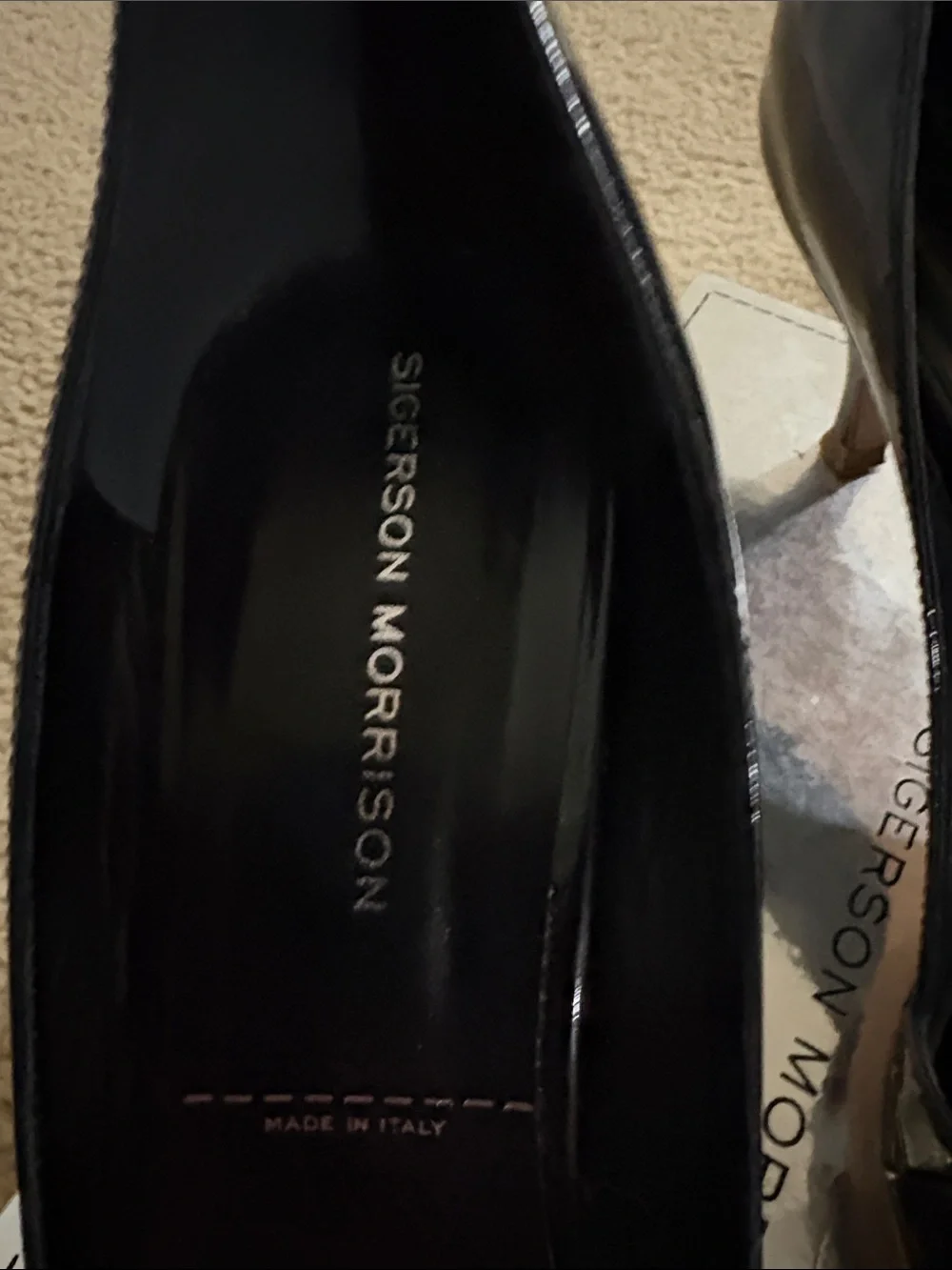 Sigerson Morrison Black Patent Bow Peep Toe Heels
